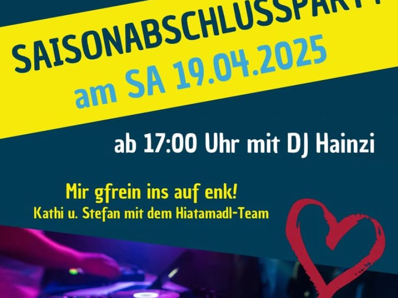 Bist du dabei? 🥳
SAISONABSCHLUSSPARTY am Samstag, 19.04.25 bei uns im Hiatamadl 🍻
Kemmts vorbei - mir gfrein ins auf enk!
Kathi & Stefan mir dem Hiatamadl-Team 🎉
.
.
.
#apresski #apresskiparty #hiatamadl #party #cooledrinks #horbergbahn #mountopolis #mayrhofen #horberg #visitus #partytime #freundetreffen